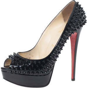 christian louboutin Lady Peep pumps Black patent leather tonal spike studs
