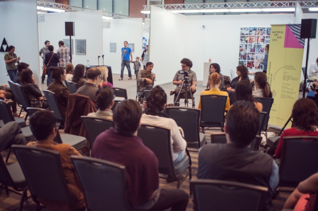 Roundtable “What is a Latin American Artist Today?” featuring Arturo Hernández Alcázar, Nataila Valencia, and Pia Camil, moderated by Daniel Montero.